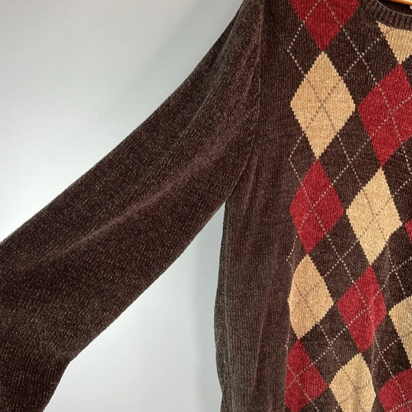 VINTAGE 90’s Mens Hunt Club Chenille Argyle V-Neck Sweater Brown Mix Preppy M - Picture 5 of 10